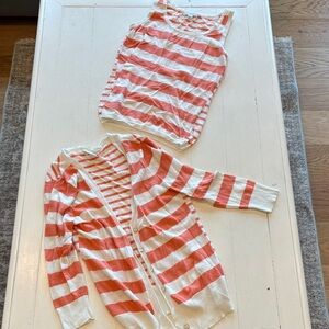 New York & Company Coral and White Striped Knit Set
